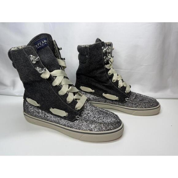 Sperry Acklins High Top Womens Size 8 Gray Glitter Wool Winter Boots Lace Up - Picture 1 of 10